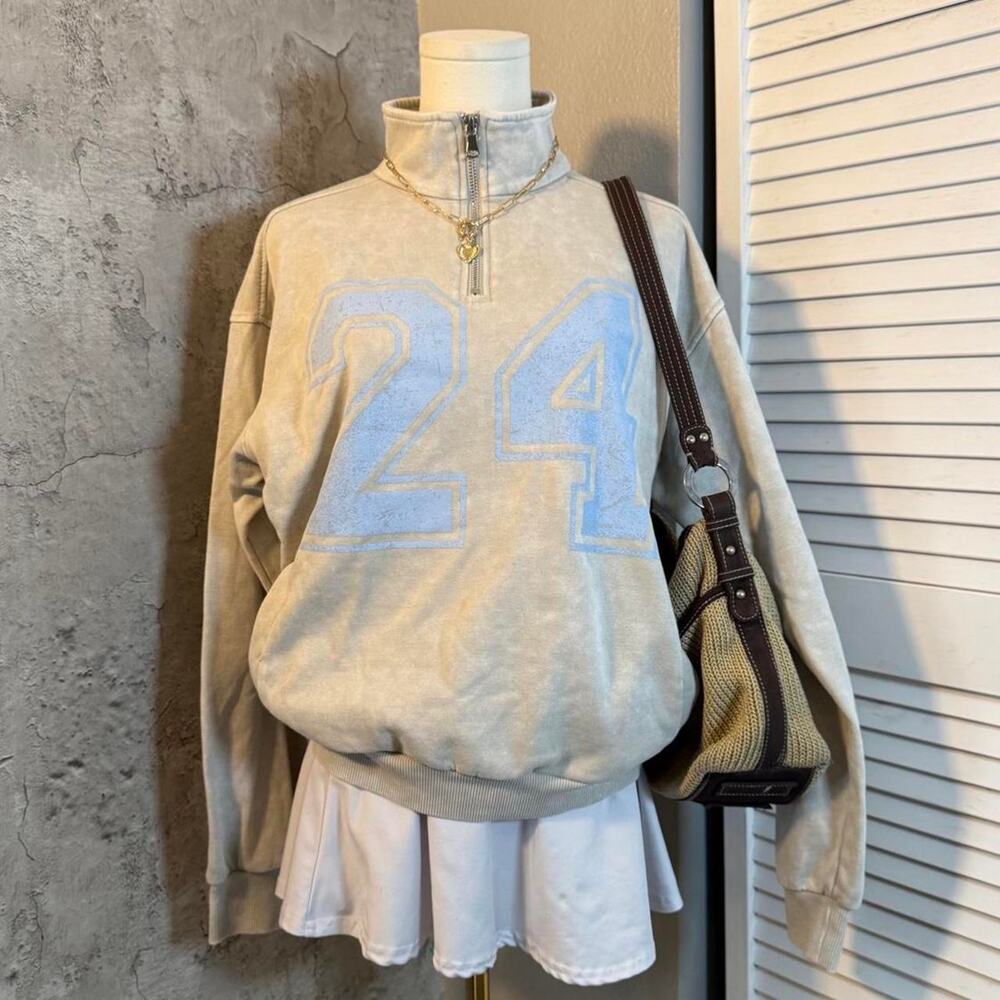 Grey & Blue Quarter Zip Crewneck